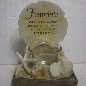 Nautical Beach Sea Shell  Footprints Poem Votive Holder Preowned